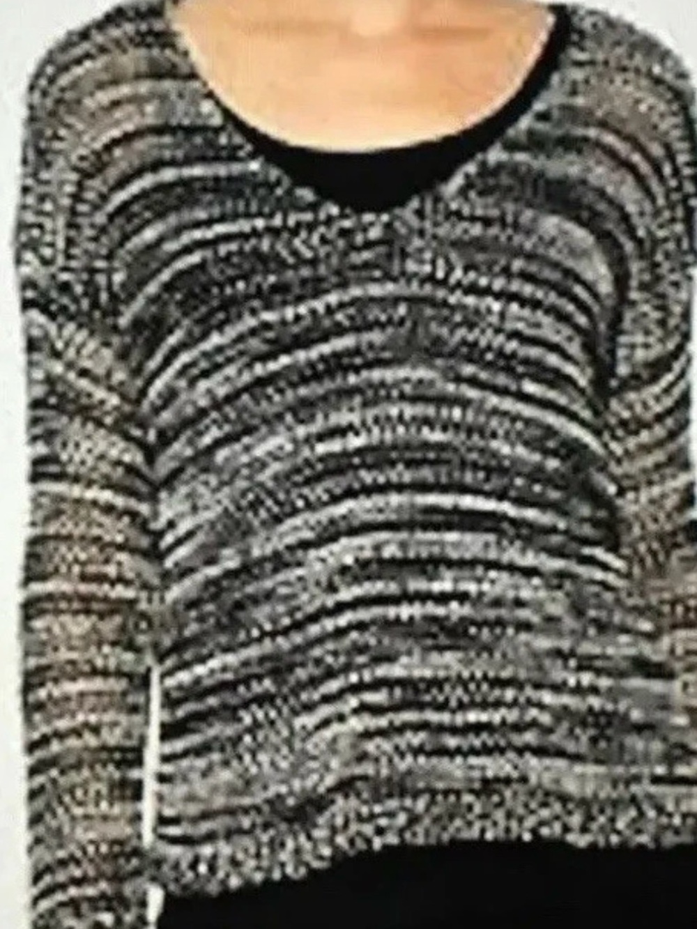 Eileen Fisher Black and White Marled Scoop Neck Sweater